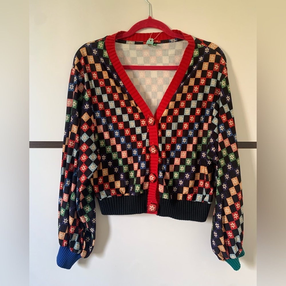 FARM Rio Made In Brazil Multicolor Checkered Cardigan